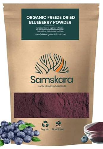 Arándanos salvajes nórdicos en polvo BIO | Samskara Tribe | bayas liofilizadas, sin OGM y sin endulzar, ricas en antioxidantes | para usar en batidos y repostería (150 g)