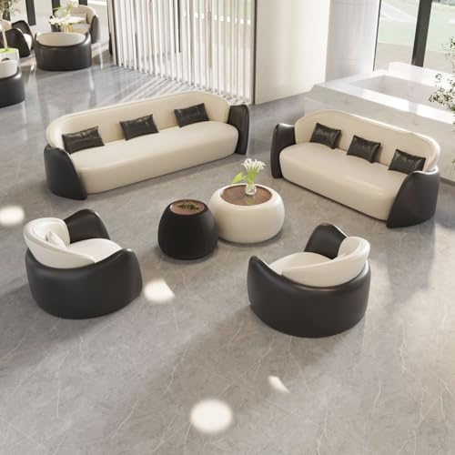 MPLFHSYOS Ledersofa mit Massivholzrahmen – Wohnzimmermöbel-Set, Sofa mit Tisch und Stuhl for Schlafzimmer, Wohnung, Büro(12)