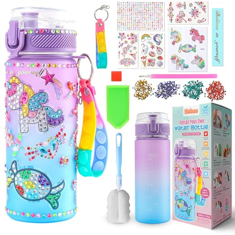 Hobee Decorate Your Own Water Bottle for Girls - Purple Unicorn Themed Arts and Crafts Kit for Kids- With Stickers and Sparkles - Crafty Girls Gifts Presents, BPA Free
