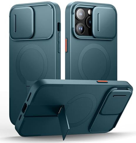 SURITCH Magnetisch hülle Kompatibel mit iPhone 14 pro max, Stoßfest Handyhülle Kratzfest Schutzhülle mit Kameraabdeckung schieben und verstellbarem Kickstand(See grün)