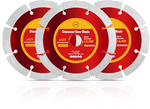 KMJ A-Grade 3 Pack Segmented 115mm Diamond Cutting Disc- Dry Cutting Grinder Discs- Ideal Cutting Disc for Granite, Brick, Mansory, Concrete, Stone & DIY Projects - Size 115 x 2.2 x 10 x 22.23 mm