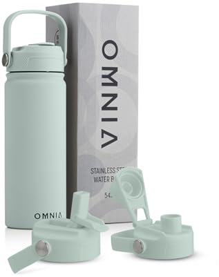 OMNIA NUTRIENTS Vacuum Insulated Stainless Steel Water Bottle, 2 Lids (Straw & Spout) Leakproof, BPA-Free, Reusable Flask Ideal for Travel and Outdoors (Cool Green - 540 ml)