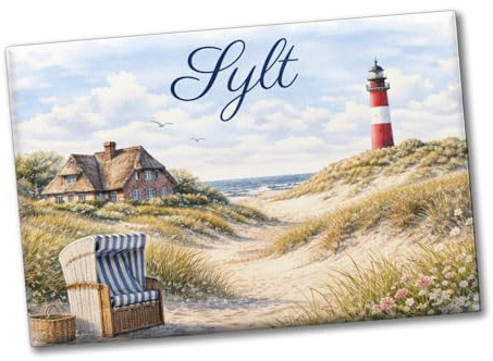 Strandkorb Sylt Souvenir Magnet Leuchtturm Motiv lustiger Kühlschrankmagnet, perfektes Nordsee Andenken