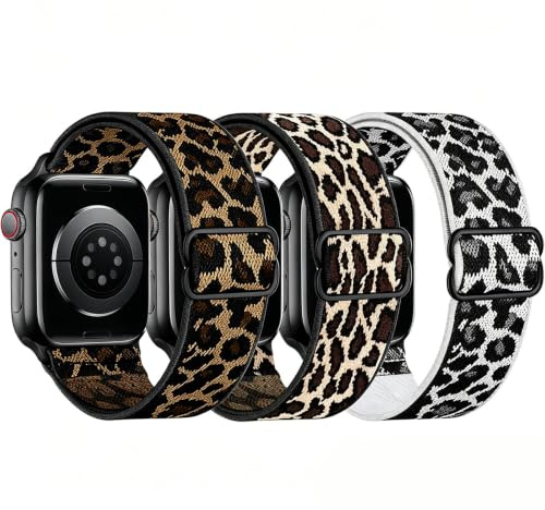 HAYONLIY Elastic Leopard Print Band Compatible for Apple Watch Straps 38mm 40mm 41mm 42mm 44mm 45mm 46mm 49mm, Adjustable Soft Nylon Strap for iWatch Series 11 10 9 8 7 6 5 4 3 Ultra SE