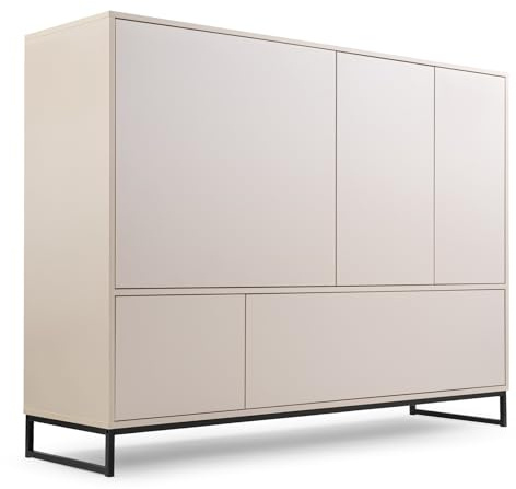 Masseno Kommode AZIR 160 cm Sideboard mit Schubladen und 5 Türen für Wohnzimmer Schlafzimmer Modern 160x45x120 cm Beige