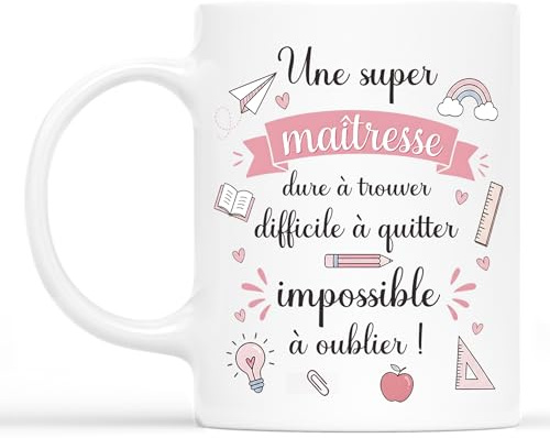 Cadeau Plus Mug Merci Maîtresse - Cadeau Maitresse D'École, Merci Maitresse, Cadeau Fin D'Année Maitresse, Mug Maitre D'École, Merci Pour Tout (Modèle #3)