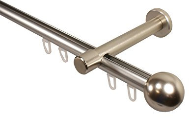 Gardinenstangen mit Innenlauf in Edelstahl Optik 20 mm Ø Endstück Kugel, 180 cm