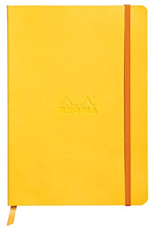 Rhodia 117466C Notizheft Rhodiarama mit weichem Umschlag, dot grid, 80 Blatt, 90 g elfenbeinfarbenes Papier, A5 148 x 210 mm, Lesezeichen, Innentasche,1 Stück,dottergelb
