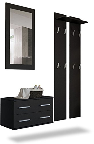 Vladon Garderobenset Garderobe Kioto, Made in Germany, Korpus in Schwarz matt/Front in Schwarz matt