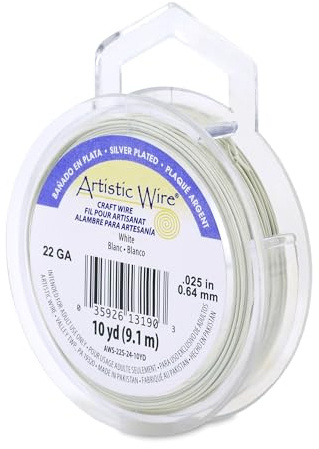 Artistic Wire, 22 Gauge Silver Plated Tarnish Resistant Colored Copper Craft Wire, White, 10 yd