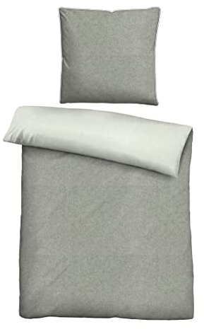 biberna 0840500 Wende-Bettwäsche Garnitur mit Kopfkissenbezug Melange-Flanell, 2 Stück, 1x 135x200 cm + 1x 80x80 cm, sturmgrau