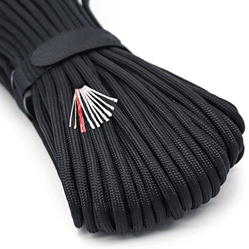 PSKOOK Paracorde de Survie de 30,5 m pour Allume-feu, Corde de Parachute à 7 brins en Nylon avec Cordon Rouge en polyéthylène pour Cordons de pêche, Bracelets, enveloppements de poignée (Noir)