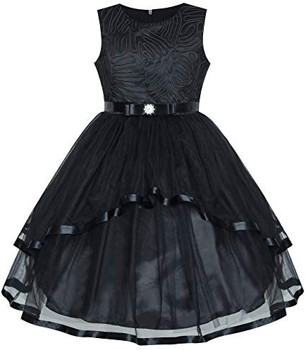 Sunny Fashion Vestito Bambina Fiore Nero Nozze Festa Damigella d'Onore 12 Anni