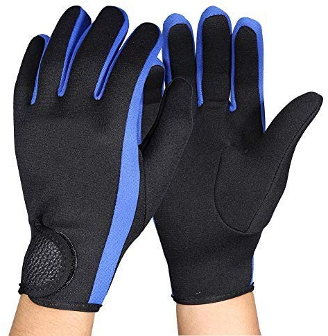 Tauchhandschuhe Neopren-Neoprenanzüge Fünf Fingerhandschuhe Gleitschutz Flexibles Wärmematerial zum Schnorcheln Schwimmen Surfen Segeln(L-Schwatz Blau)
