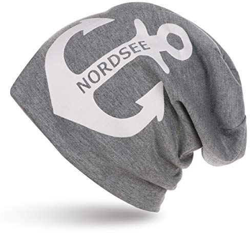 Sonia Originelli City-Beanie Nordsee Anker Mütze Maritim Farbe Hellgrau