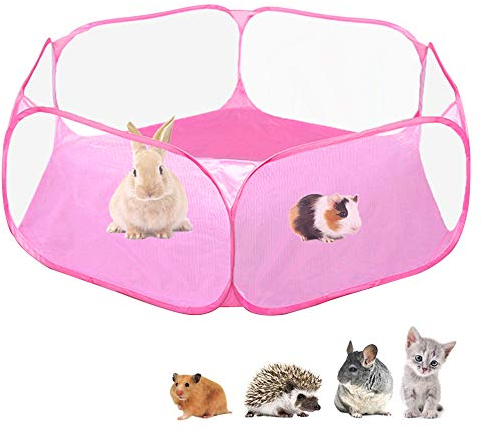 Amakunft Kleintierzelt, atmungsaktives & transparentes Haustierlaufgitter Pop Open Outdoor- / Indoor-Übungszaun, tragbarer Hofzaun für Meerschweinchen, Kaninchen, Hamster, Chinchillas und Igel