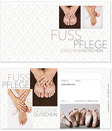 100 hochwertige Gutscheinkarten Geschenkgutscheine. Vorderseite hochglänzend. Gutscheine für Fußpflegesalon Fußpflege. geschenkgutschein gmbh. FU1228
