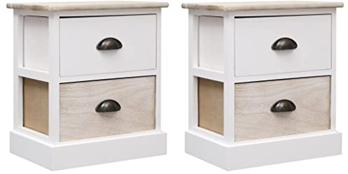 vidaXL Nightstands 2 pcs White and Natural 38x28x45 cm Paulownia Wood