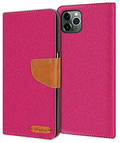 Verco kompatibel mit Apple iPhone 11 Pro Max Hülle, Schutzhülle für iPhone 11 Pro Max Tasche Denim Textil Book Case Flip Case (6,5 Zoll) - Klapphülle Pink
