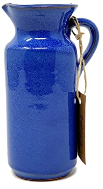 Verano Spanish Ceramics Selena Glaze Hand Dipped Decorative Tall Rustic Bottle Jug - New Home Decor Kitchen Restaurant Cafe Dining Table Vase Serving Cream Milk Water Juice Pourer - 18cm Blue