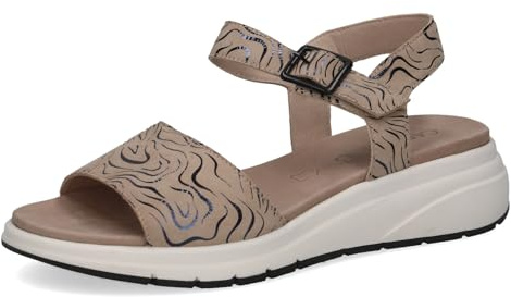 Caprice Damen Flache Sandale aus Leder, Beige (BEIGE/BLACK), 42