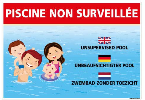 Panneau Piscine Non Surveillée - Protection Anti-UV - Dimensions300x210 mm - Plastique Rigide PVC 1,5 mm