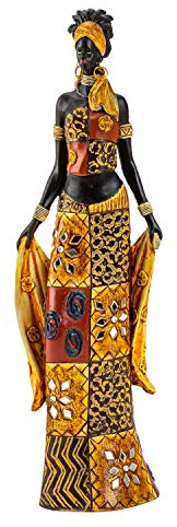 Lifestyle & More Moderne Skulptur Dekofigur Frau Afrikanerin stehend mit bunten Kleidern und Tuch Mehrfarbig aus Kunststein Höhe 35 cm