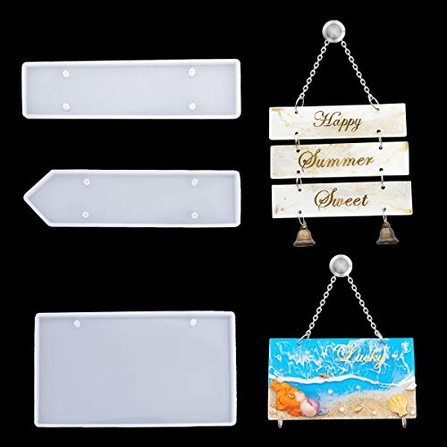 iSuperb 3pcs Moldes de Resina Epoxi Silicona Cristal Rectangular Doorplate Resin Molds DIY Joyas Artesanales Bienvenido Colgando Tienda Hogareña Decoración (Rectangular)
