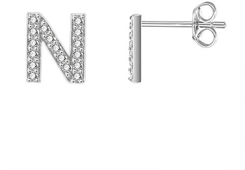AoedeJ Initial Ohrringe für Mädchen 925 Sterling Silber Zirkonia Frauen Initial Alphabet Buchstabe Ohrstecker Hypoallergen (N)