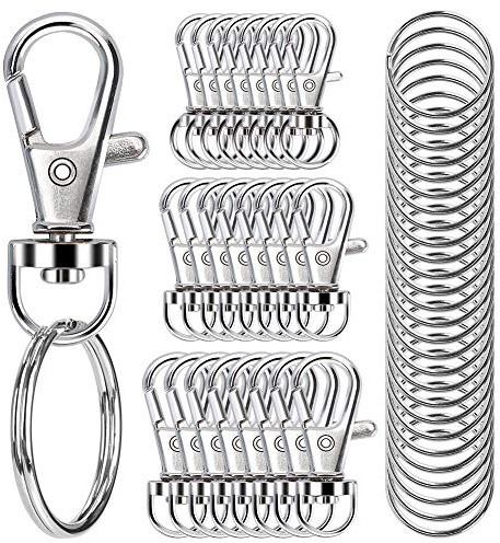 100 Stück drehbare Karabinerhaken mit Schlüsselringen, Premium-Metall-Karabinerverschlüsse, verschiedene Größen (groß, mittel, klein), für Schlüsselanhänger, Clip, Schlüsselband, Schmuckherstellung,