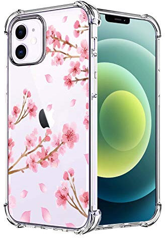 HEYORUN Cherry Blossom Clear Case Compatible for iPhone 12 Mini 5.4 Inches 2020, Sakura Girls and Women Floral Back Case Cover, Transparent Soft TPU Bumper Shockproof Protective Case