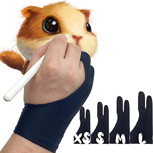 AKX Artist Glove Small - 2 Pack Palm Rejection Drawing Gloves for Graphic Tablet, iPad - Smudge Guard, Reduce Friction, 2-Finger, Elastic Lycra, Good for Left and Right Hand, Black | AK-02