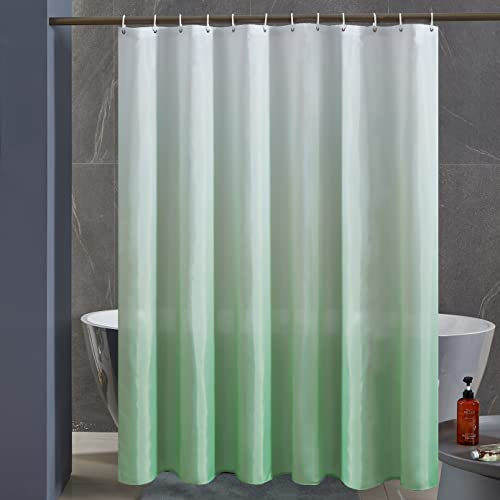 Furlinic Rideau de Douche Anti Moisissure 180x200cm Tissu Lavable en Machine Grand Rideaux Douche Imperméable en Polyester pour Baignoire avec 12 Crochets Vert Herbe Dégradé