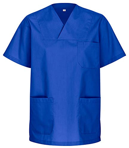 Unisex Kasack Kurzarm | Schlupfkasack aus 50% Baumwolle & 50% Polyester | Pflegekasack 1 Brusttasche & 2 Seitentaschen | Waschbar bei 90 Grad hygienisch, autoklavierbar, Industriewäsche geeignet