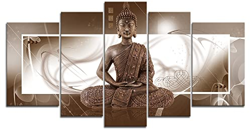 5 Teiligs Bild Buddha,Zen Leinwand Bilder,Wandbilder Wohnzimmer Leinwandbild Modern Kunstdruck für Schlafzimmer Wanddeko (Bereit zu Hängen)