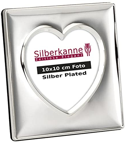 SILBERKANNE Exklusiver Bilderrahmen Herz 14x14 cm für Foto 10x10 cm Premium Silber Plated edel versilbert. Fertig zum verschenken mit schicker Geschenkverpackung