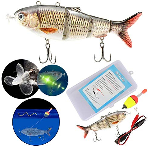 MasYosh Esche da Pesca elettriche, Esche Ricaricabili USB, Swimbaits Multi snodati con Luce LED, Attrezzatura da Pesca Swimbait snodata a 4 segmenti, Kit di Esche da Pesca con Esche rigide
