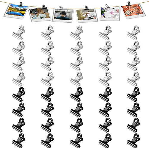 Molain 40 Stücke 22 mm Bulldoggen Klammern Klein, Metallscharnier Clips für Lebensmittelverpackungen Mini Bilderklammern kleine Papierklemmen Binder Clips Foto Datei Papier Clips