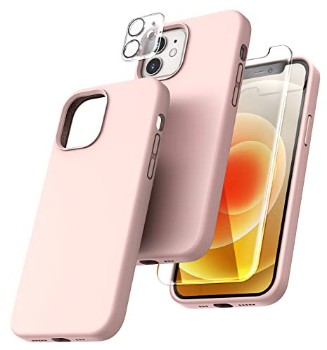 TOCOL Silicone for iPhone 12 Case 6.1-Inch, Liquid Silicone Multi-Color Slim Silky-Soft Touch Anti-Scratch Shockproof Protective Phone Cover, Pink