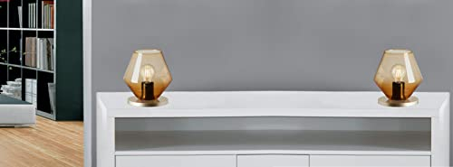 Trango 2er Set 7012AL Retro LED-Tischleuchte *PUB* Glaskegel Tischlampe in AMBER inkl je 1x E27 LED-Leuchtmittel & Kabelschalter, Fensterbank Leuchte, Nachttischlampe, Schreibtischleuchte, Leseleuchte