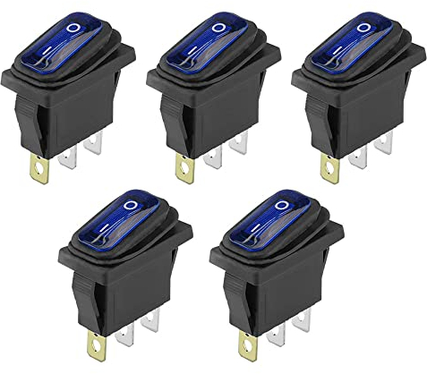 ETOPARS 5 Stück 12V 20A Kippschalter Auto KFZ Runde Wippschalter Blau Beleuchtet Licht EIN/AUS Schalter Druckschalter Taste 3 Polig Wasserdicht Boot