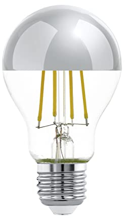 Eglo E27 LED, lampadina a specchio color argento, antiabbagliante, 7,5 Watt (equivalente a 60 Watt), 806 lumen, luce bianco caldo, 2700k, con riflettore, lampadina Edison A60, Ø 6 cm
