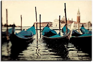 Leinwand Malerei Bootslandschaft am Meer Leinwand-Kunstbild für Wohnzimmer Ölbild für Zuhause, moderne Dekoration, Dekodruck 55x80cm Kein Rahmen