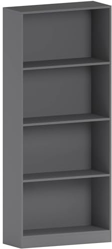 Vida Designs Cambridge 4 Tier Large Bookcase, Grey Wooden Shelving Display Storage Unit Office Living Room Furniture