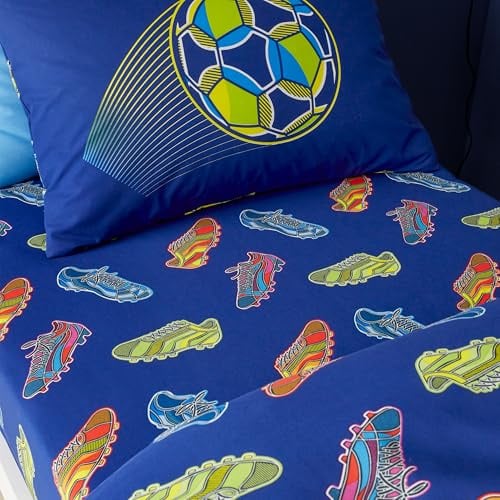 Catherine Lansfield Bright Football Double Fitted Sheet Navy Blue