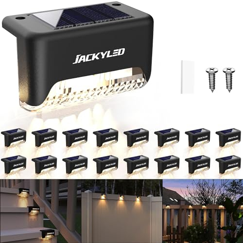 JACKYLED Solar-Leuchten für den Außenbereich, Solar-Zaunlicht, wasserdicht, solarbetrieben, für Gartendeck, Außentreppen, Zaun, Geländer, Hof und Wege, 16 Stück