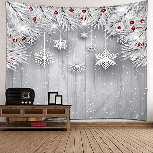 Lieson Tapisserie Weihnachten, Tapisserie Wandbehang Schneeflocke und Bälle Grau Weiß Wall Tapestry 210x140CM