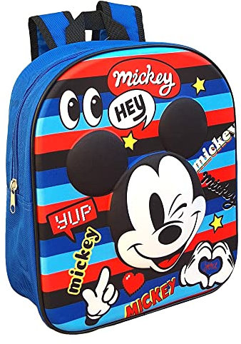 Kindergartenrucksack Mickey Mouse, Disney, Mickey Maus, geprägte Bilder, 3D, Tasche, Schule, Freizeit, Spaziergang, 32 x 27 x 10 cm, mehrfarbig