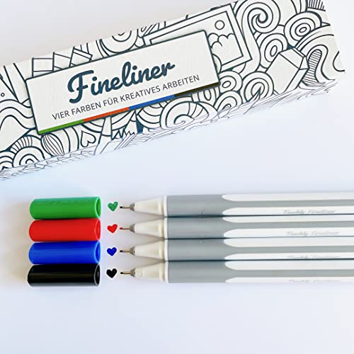 Teachly Fineliner Basic Colors 4er Set - 4 feine Stifte mit dünner 0,4 mm Spitze für präzises Schreiben & Zeichnen - Schule, Office & Handlettering