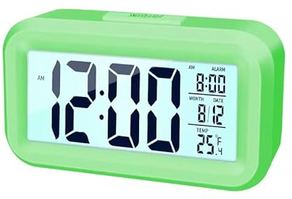 Hiseeyo Aufgerüsteter Digitaler Wecker, 4.3 LED-anzeige Mit Temperatur Größerer Lound Light Control Portable Snooze Kalender Helligkeit Mit Batteriebetriebenen Wecker Nachttisch (grün)